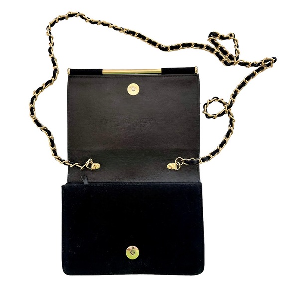 Vintage Elka Black Faux Suede Crossbody Bag with Gold Hardware and Braided Strap - Picture 7 of 9